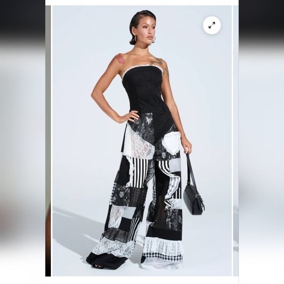 AKIRA Black and White Patchwork Jumpsuit - Picture 3 of 10